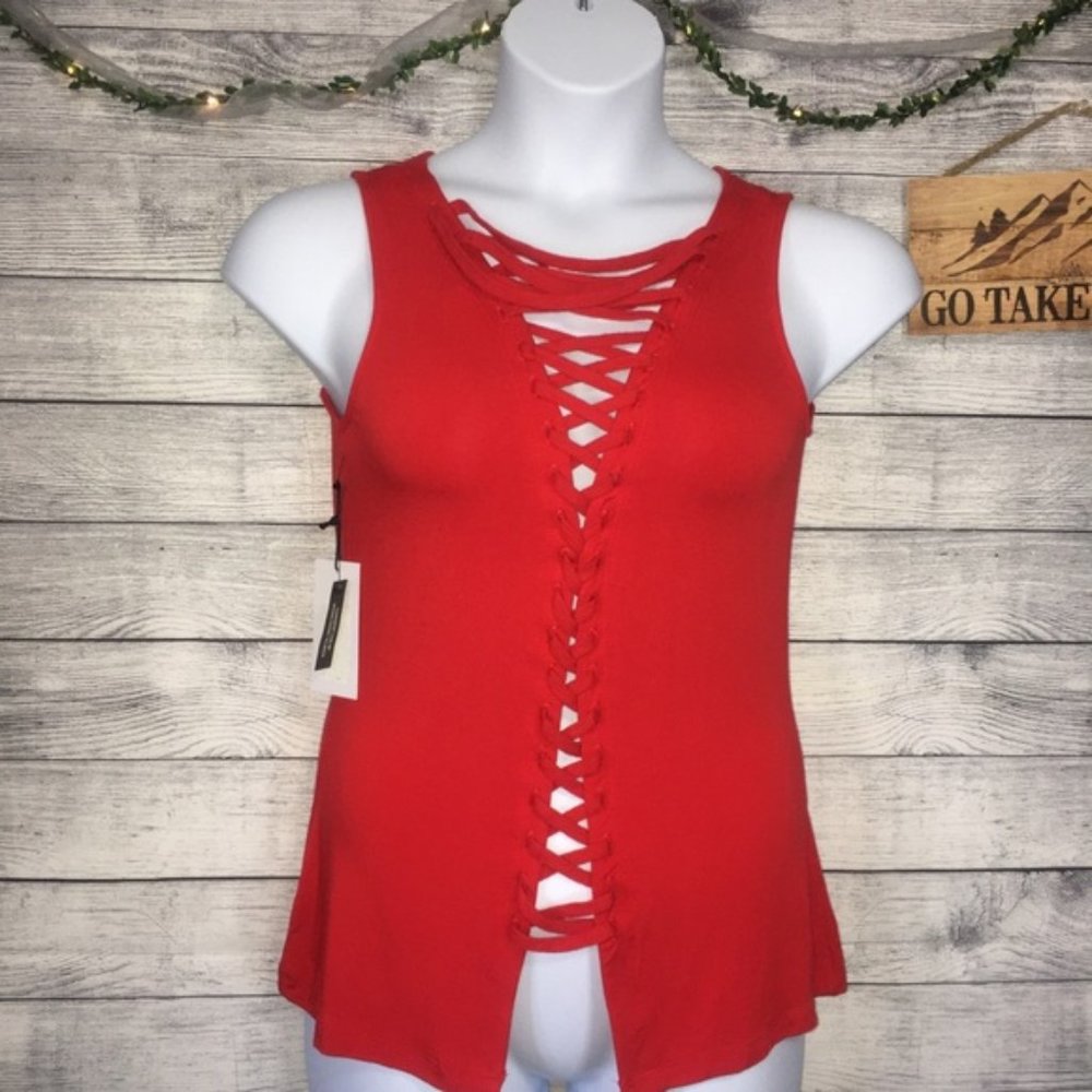 Bailey 44 Red Lace Up Reversible Top SZ L NWT